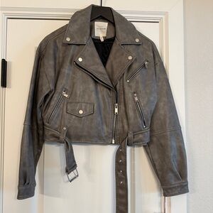 Avec Les Filles Charcoal Leather Biker Jacket